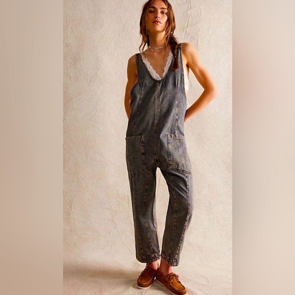 Free People X We The Free High Roller Jumpsuit in Stone River NWOT